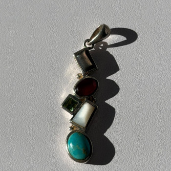 925 Sterling Silver Multi Color Gemstones Pendant