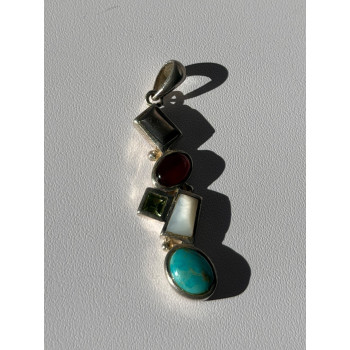 925 Sterling Silver Multi Color Gemstones Pendant