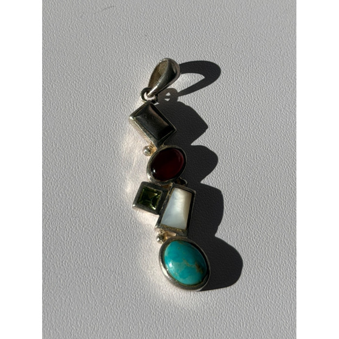 925 Sterling Silver Multi Color Gemstones Pendant