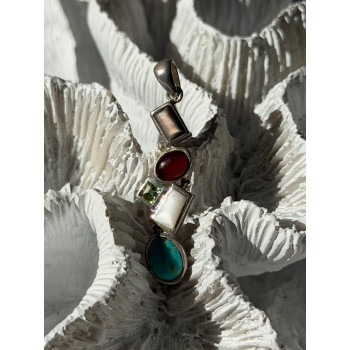 925 Sterling Silver Multi Color Gemstones Pendant