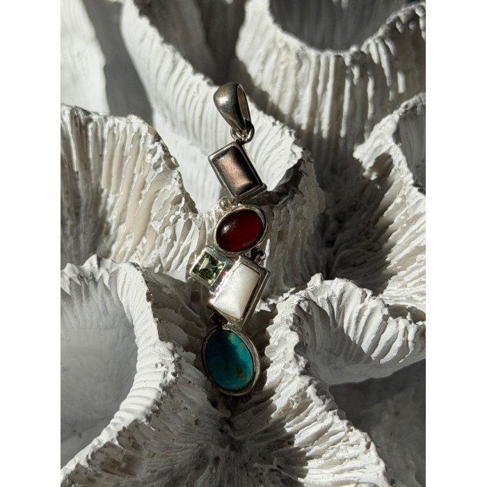 925 Sterling Silver Multi Color Gemstones Pendant