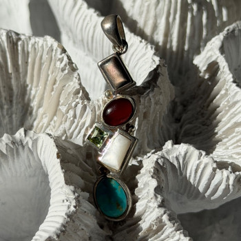 925 Sterling Silver Multi Color Gemstones Pendant