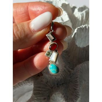 925 Sterling Silver Multi Color Gemstones Pendant