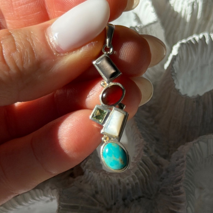 925 Sterling Silver Multi Color Gemstones Pendant