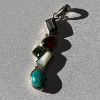 925 Sterling Silver Multi Color Gemstones Pendant
