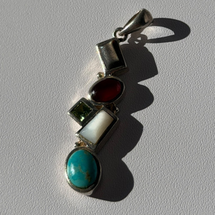 925 Sterling Silver Multi Color Gemstones Pendant