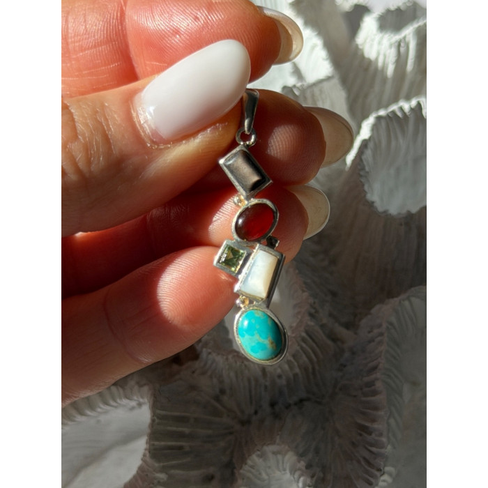 925 Sterling Silver Multi Color Gemstones Pendant