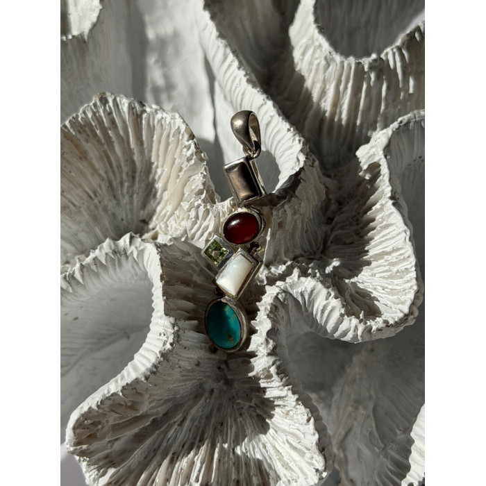 925 Sterling Silver Multi Color Gemstones Pendant