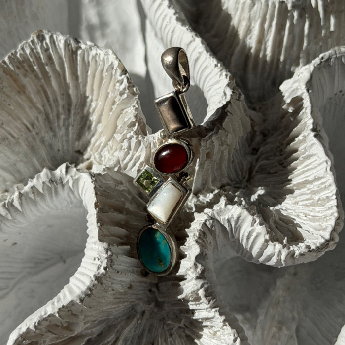 925 Sterling Silver Multi Color Gemstones Pendant