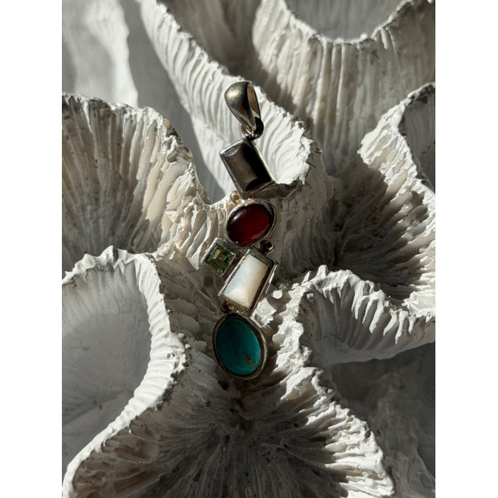 925 Sterling Silver Multi Color Gemstones Pendant