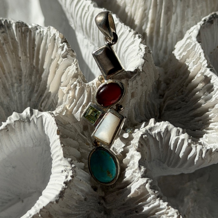 925 Sterling Silver Multi Color Gemstones Pendant