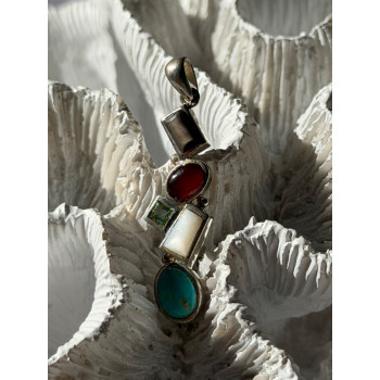 925 Sterling Silver Multi Color Gemstones Pendant