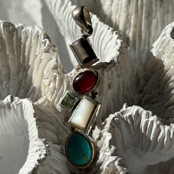 925 Sterling Silver Multi Color Gemstones Pendant