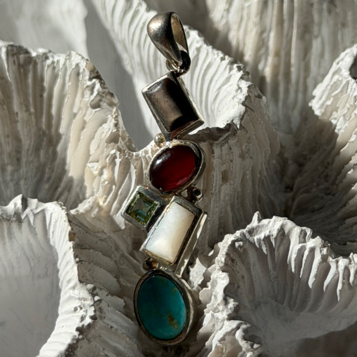 925 Sterling Silver Multi Color Gemstones Pendant