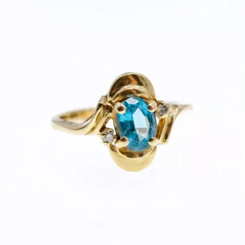 14K Yellow Gold Topaz & Diamonds Ring Size 7.25