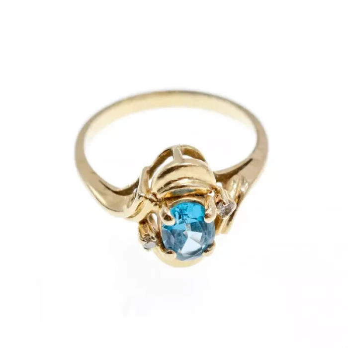 14K Yellow Gold Topaz & Diamonds Ring Size 7.25