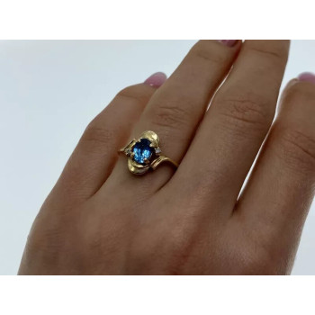 14K YELLOW GOLD TOPAZ & DIAMONDS RING SIZE 7.25