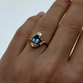 14K Yellow Gold Topaz & Diamonds Ring Size 7.25