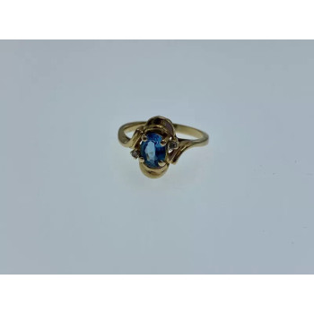14K YELLOW GOLD TOPAZ & DIAMONDS RING SIZE 7.25