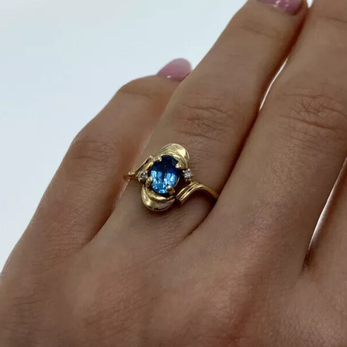 14K Yellow Gold Topaz & Diamonds Ring Size 7.25