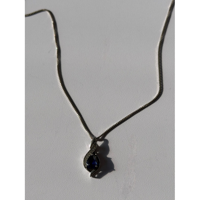 925 Sterling Silver Blue Sapphire & Quartz Necklace Length 16 in