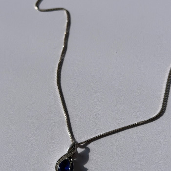 925 Sterling Silver Blue Sapphire & Quartz Necklace Length 16 in