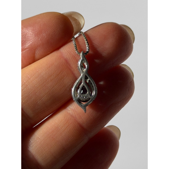 925 Sterling Silver Blue Sapphire & Quartz Necklace Length 16 in