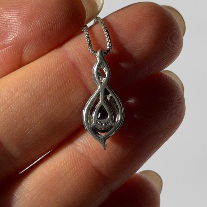 925 Sterling Silver Blue Sapphire & Quartz Necklace Length 16 in