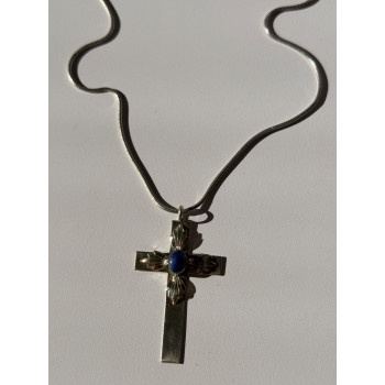 Vintage 925 Sterling Silver Sodalite Cross Necklace Length 18 in
