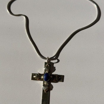 Vintage 925 Sterling Silver Sodalite Cross Necklace Length 18 in