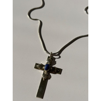 Vintage 925 Sterling Silver Sodalite Cross Necklace Length 18 in