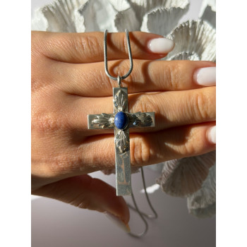 Vintage 925 Sterling Silver Sodalite Cross Necklace Length 18 in