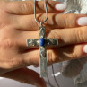 Vintage 925 Sterling Silver Sodalite Cross Necklace Length 18 in