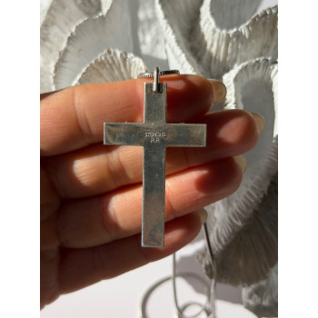 Vintage 925 Sterling Silver Sodalite Cross Necklace Length 18 in