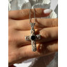 Vintage 925 Sterling Silver Black Onyx Cross Necklace Length 18 in
