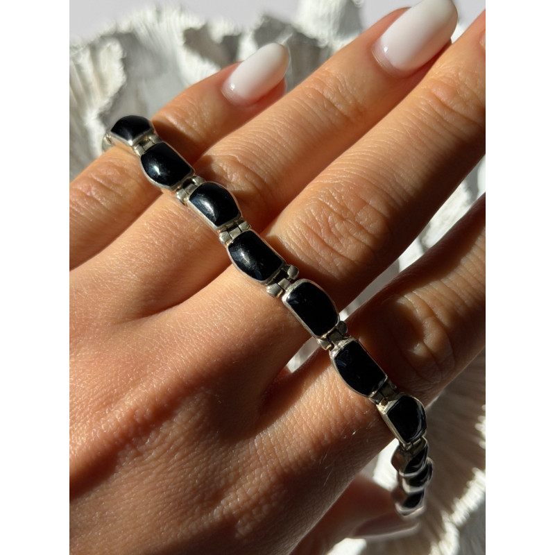 Vintage 950 Sterling Silver Black Onyx Bracelet