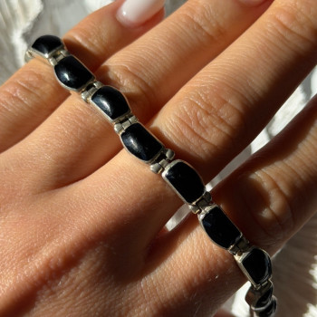 Vintage 950 Sterling Silver Black Onyx Bracelet
