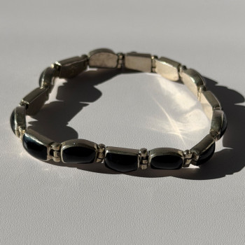 Vintage 950 Sterling Silver Black Onyx Bracelet