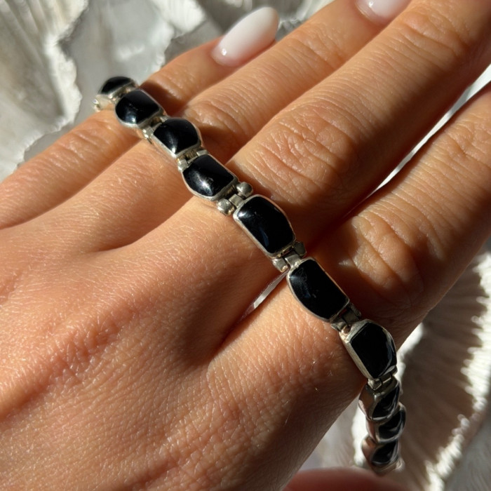 Vintage 950 Sterling Silver Black Onyx Bracelet