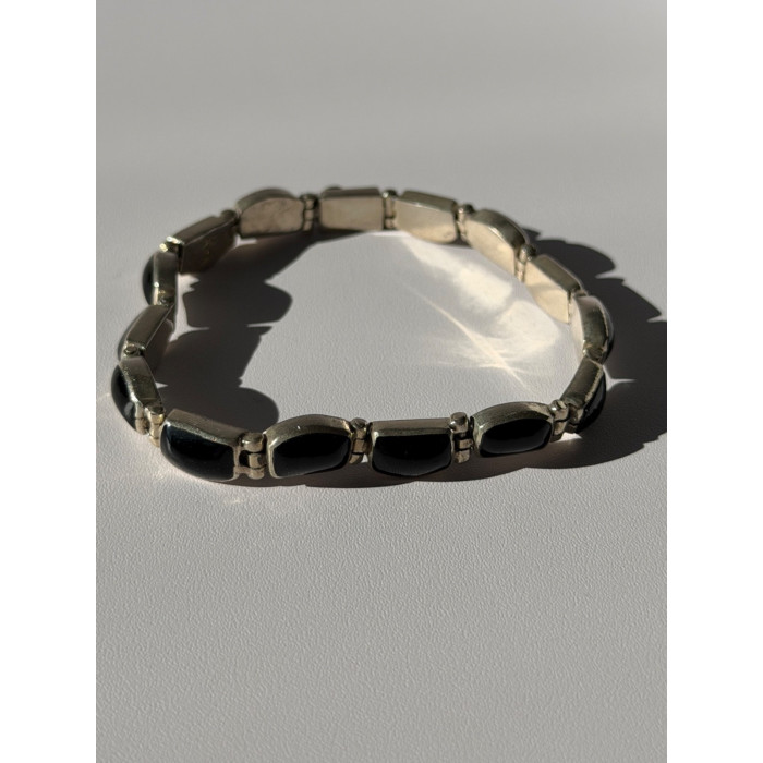 Vintage 950 Sterling Silver Black Onyx Bracelet