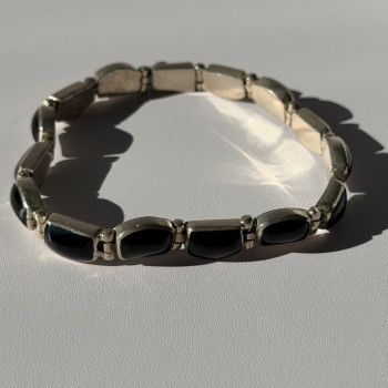 Vintage 950 Sterling Silver Black Onyx Bracelet
