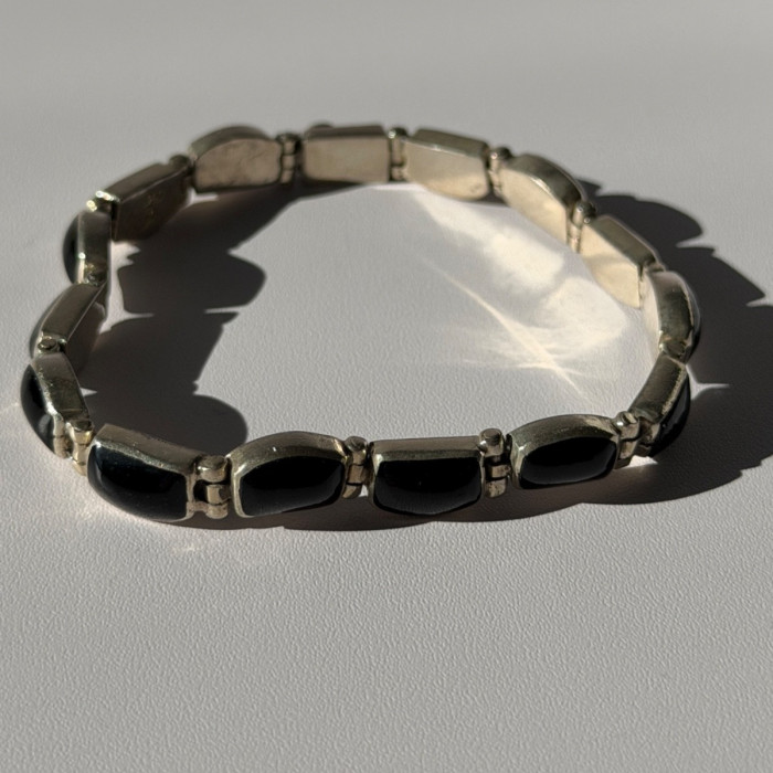 Vintage 950 Sterling Silver Black Onyx Bracelet