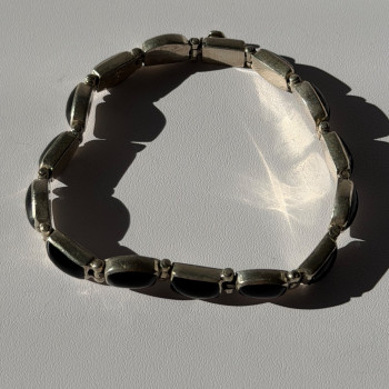 Vintage 950 Sterling Silver Black Onyx Bracelet