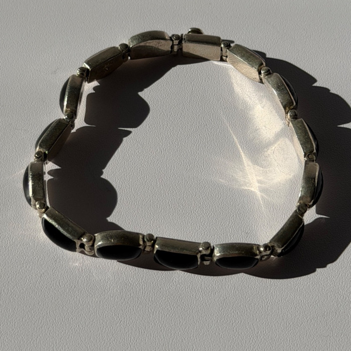 Vintage 950 Sterling Silver Black Onyx Bracelet