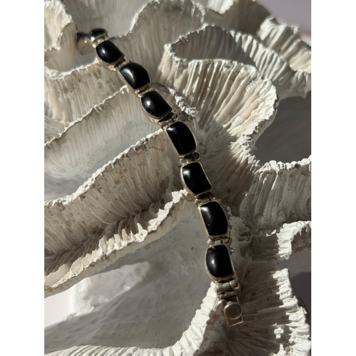 Vintage 950 Sterling Silver Black Onyx Bracelet