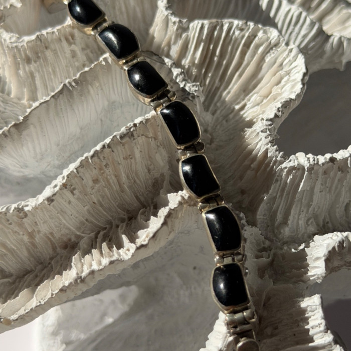 Vintage 950 Sterling Silver Black Onyx Bracelet
