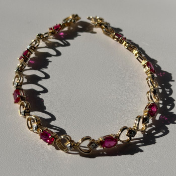 925 Sterling Silver Gold Plated Pink Topaz Bracelet