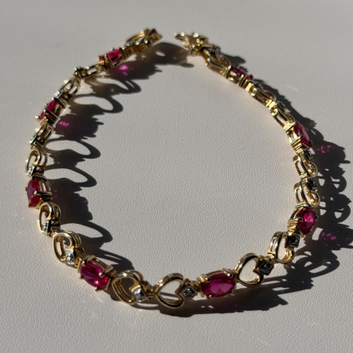 925 Sterling Silver Gold Plated Pink Topaz Bracelet