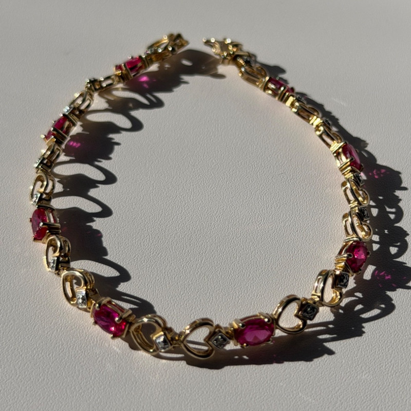 925 Sterling Silver Gold Plated Pink Topaz Bracelet