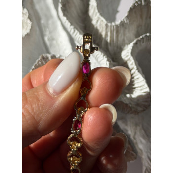 925 Sterling Silver Gold Plated Pink Topaz Bracelet